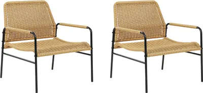 Produktbild von BELIANI 2er Set Gartenstühle Natur mit schwarzem Rahmen Rattan Geflecht Metallrahmen modernes Design Outdoor Sitzmöbel
