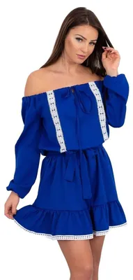 Produktbild von Kornblumenblaues schulterfreies Spitzenkleid