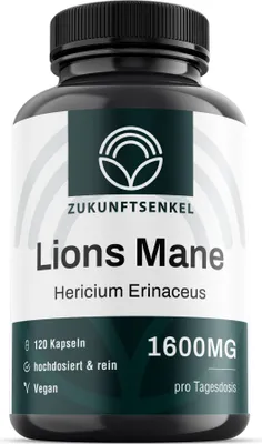 Produktbild von Lions Mane Kapseln Hochdosiert Konzentration Löwenmähne Pilz Extrakt Brainfog Mushroom Kapseln Hericium Vitalpilz Vegan