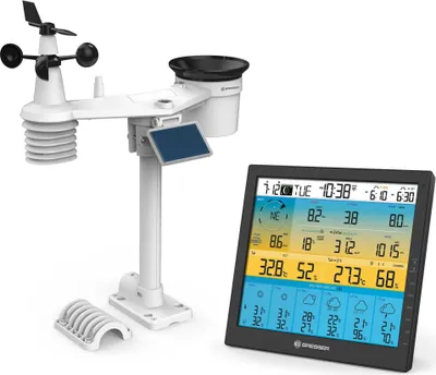 A weather station and its display unit are shown against a white background.