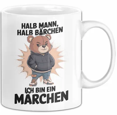 Produktbild von Bärtige Männer Tasse Geschenk Lustige Geschenkidee Spruch Halb Mann Halb Bärchen (Weiß)