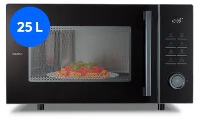 Produktbild von MEDION Mikrowelle mit Grill und Heißluft, Airfryer & Heißluftfritteuse, 25 Liter, 900 W Mikrowellenleistung, Backofenfunktion, inkl. Air fryer Zubehör - Grillrack & Backteller - MD12231 dunkel grau