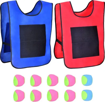 Produktbild von Klettballspiel 2 Zielwesten mit 10 Klettbälle Wurfspiel mit Klebejacke Klettball Weste Set für Kinder