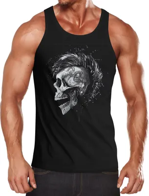 Produktbild von Herren Tank-Top Punk Mohawk Skull Irokese Muskelshirt Muscle Shirt Neverless® schwarz S