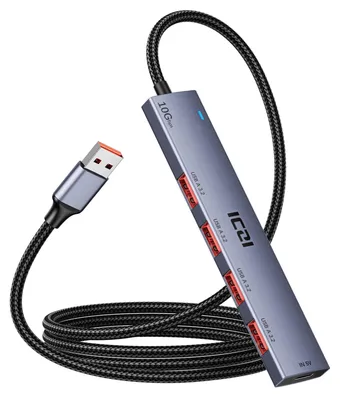 Productafbeelding van ICZI USB-hub 3.2, verdeelstuk met 4 poorten, 10 Gbps, multiport USB 3.2 Gen 2 adapter met 120