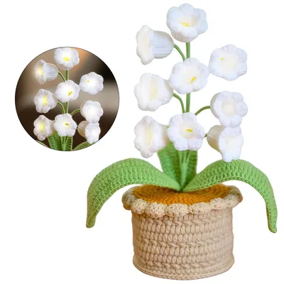 Produktbild von Handgefertigte gehäkelte Maiglöckchen-LED-Laterne,gehäkelte künstliche Blumen mit Nachtlichtern,für Frauen,Ehefrau,Freundin,Valentinstag,Muttertag