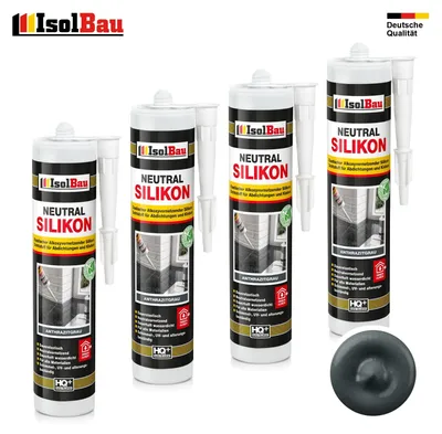 Isolbau Neutralsilikon Anthrazitgrau 4 x 300 ml Dichtstoff Naturstein Fugen wasserdicht