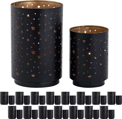 Produktbild von Soma Teelichthalter Masterbox 16x 2er Set Sternenhimmel Kerzenhalter rund schwarz gold