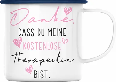 Produktbild von Trendation - Beste Freundin Emaille Tasse Geschenk Beste Freundinnen Geburtstag Lustig Freundinnen Spruch Becher - Danke Dass Du Meine e Therapeutin Bist (Blau)