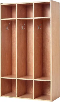 Produktbild von SucceBuy Offener Kinderkleiderschrank aus Sperrholz, Kindergarderobe mit 6 Haken und 9 Fächern (3 große und 6 kleine), Garderoben- und Aufbewahrungsregal für Kinderzimmer, Zuhause, Kindergarten und Kita