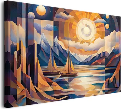 Produktbild von Abstraktes Wandbild für das Wohnzimmer – See & Landschaft auf 3D-Leinwand