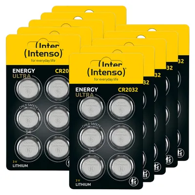 Produktbild von Intenso Lithium Knopfzellen Energy Ultra CR 2032 60er Pack, Einwegbatterie, CR2032, Lithium-Manganese Dioxide (LiMnO2), 3 V, 220 mAh, Cd (cadmium), Hg (Quecksilber), Pb (Blei)