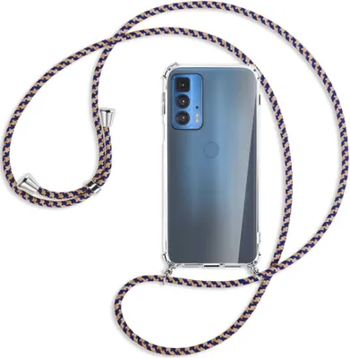 Produktbild von Handykette Backcover-Schutzhülle mit Band (Metall silberfarben) für Motorola Edge 20 Pro - blau+beige
