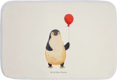 Produktbild von Mr. & Mrs. Panda Badteppich Pinguin Luftballon - Weiß - Geschenk, Kirmes, Badezimmerteppich, Glück, Badematte, Liebe, Geschenkidee, Badvorleger, Jahrmarkt, Duschvorleger