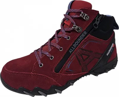 A single red hiking boot is shown against a white background.