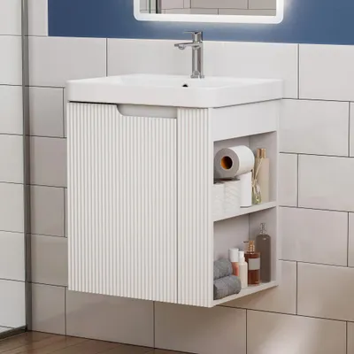 Produktbild von HOROW 51 cm Waschtisch inkl. Waschbecken, Waschbecken mit Unterschrank, 2-teilig Badmöbel Set, weiß Badmöbel mit Waschbecken, Vormontiert geliefert