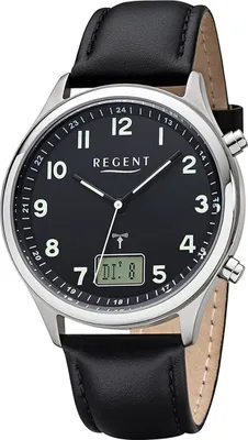 Produktbild von Regent Leder Herren Uhr FR-278 Analog-Digital Armbanduhr schwarz Funkuhr D2URBA447