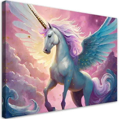 Produktbild von Leinwandbild Buntes Einhorn 90x60 Feeby Rosa bild für die wand bereit zum aufhängen