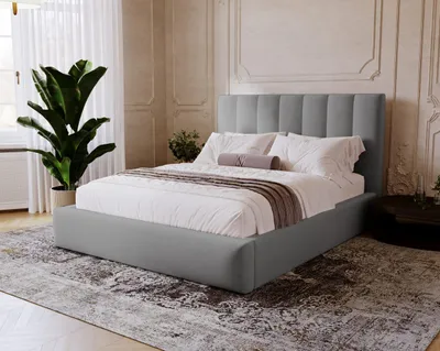 Obrázek produktu pro Čalouněná postel 200x200 s úložným prostorem Velor - samet, ložnicová postel rošt - manželská postel 200x200 cm, šedá