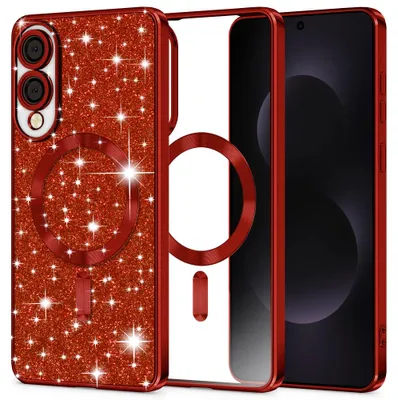 Produktbild von Techsuit – Luxury Glitter MagSafe-Hülle für Samsung Galaxy S25 Edge – rot