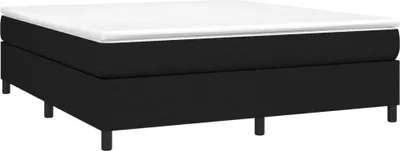 A black upholstered bed frame with a white mattress on top, shown from a slightly angled side view on a white background.