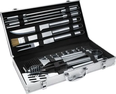 Produktbild von Grillbesteck aus Edelstahl 18-tlg. - grau