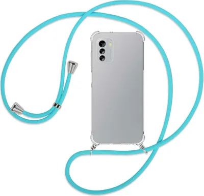 Produktbild von Handykette Backcover-Schutzhülle mit Band (Metall silberfarben) für Nokia G60 5G (6.58'') - türkis