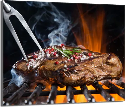 Produktbild von Herdabdeckplatte 60x52 Glaskeramikkochfeld Abdeckung Spritzschutz Glasplatte Deko Schneidebrett, Grill Feuer