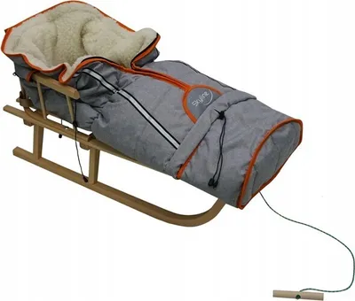 Produktbild von Holzschlitten für Kinder mit Rückenlehne Rodelschlitten Davoser Schlitten aus Holz mit einem Sicherheitsgurt, Rückenlehne und Winterfußsack
