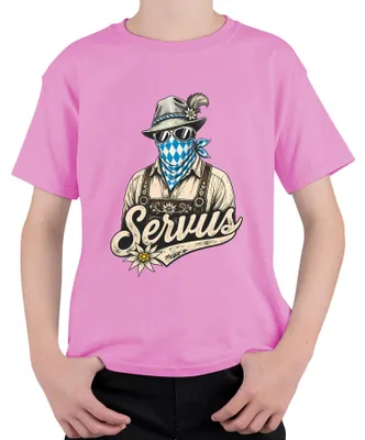 Produktbild von Servus Bayern Lederhose Tracht Wiesn Dirndl Volksfest Kinder T-Shirt, Pink, 152