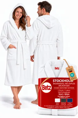 Produktbild von Betz flauschiger Saunamantel mit Kapuze STOCKHOLM Wellness- Hotel- Bademantel Damen Herren Größe - S-M weiß