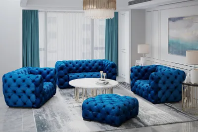 Productafbeelding van Sofaset Designersofa NATALIE 3-1-1, bekleding: stof Riviera, kleur: blauw