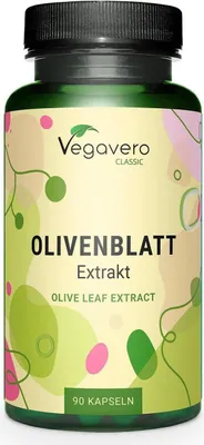 Produktbild von Vegavero Olivenblatt Extrakt | 90 Kapseln | 40% Oleuropein | 500 mg pro Kapsel | aus Spanien | vegan