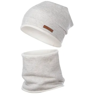 Produktbild von Wintermütze + Schlauchschal Winterset Beanie Strickmütze Strickschal Snood Fleece, Hellgrau, Gr. 50-52