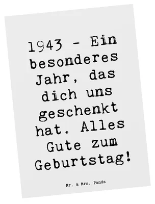 Produktbild von Mr. & Mrs. Panda Postkarte Spruch 1943 Geburtstag - Weiß - Geschenk, Designkarte, Grußkarte, Alter, bildkarte, Jahr Feiern, Geburtstagsgeschenk, besondere Geschenke