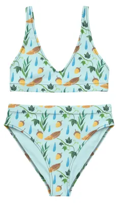 Produktbild von Mr. & Mrs. Panda Bikini Regentage Design Größe XXL - Weiß - Geschenk, Wald, Aquarell, Efeu, Eiche, 2er Set, High Waist, Bademode, Zweiteiler, Blätter, Natur