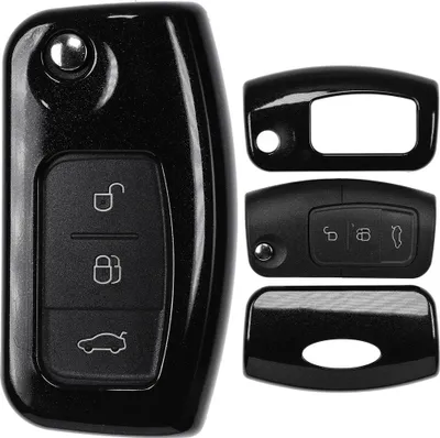 Produktbild von Auto Schlüssel Kunststoff Hülle ABS Plastik Schutz Cover Schwarz kompatibel mit Ford Focus C-Max Fiesta Kuga S-Max Mondeo Klappschlüssel