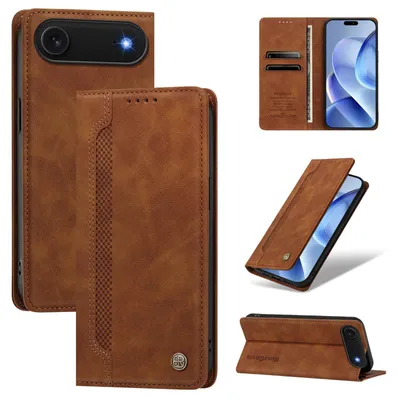 Produktbild von Handyhülle für iPhone Air, Leder Wallet Klapphülle mit Standfunktion, Stoßfeste Schutzhülle Braun