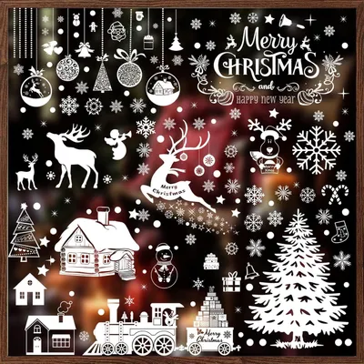 Produktbild von 236 Stk Fensterbilder Weihnachten Selbstklebend, 9 Bl?tter PVC Schneeflocken Fensterdeko Weihnachten Wiederverwendbar, Fenstersticker Weihnachten mit H?user fš¹r Winter Fenster Weihnachtendeko