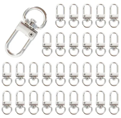 30 Karabinerhaken aus Zinklegierung, silber, 12x33 mm