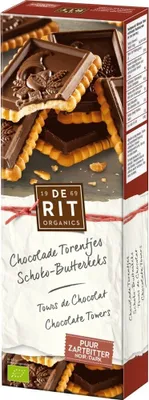 Produktbild von De Rit Schoko-Butterkeks, Keks, Schokolade, Schokolade* 48% (Rohrzucker*, Kakaomasse*, Kakaobutter*, VOLLMILCHPULVER*, natürliches..., 512 kcal, 2143 kJ, 7,2 g