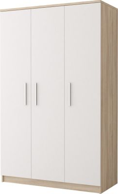 Drehtürenschrank Kleiderschrank Schrank Kinderkleiderschrank 120cm Sonoma Eiche/Weiß Alufarbene Griffe - OMEGA 19