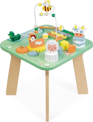 Imagen del producto de Mesa de actividades de madera - Mesa de juegos para bebés - Estimulación del desarrollo infantil - Siete juegos educativos - 36 x 36 x 53 cm - Multicolor