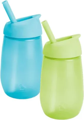 Image de Munchkin Gobelet pour bébés et jeunes enfants, Gobelet à boire avec paille, sans BPA, anti-fuite, résistant au lave-vaisselle, silicone - 296 ml, set de 2 en vert/bleu bleu/vert 2 pièces