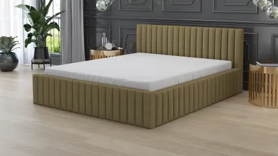 Produktbild von Polsterbett LOG -OM 180 x 200 mit Bettkasten. Farbe: Hellbraun