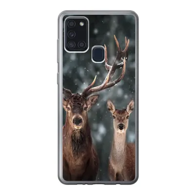 Produktbild von MuchoWow® Handyhülle Schutzhülle Hülle für Samsung Galaxy A21s Hirsche - Tiere - Winter - Geweih - Schnee - Natur Silikon Softcase Handy Hülle - Hartschale