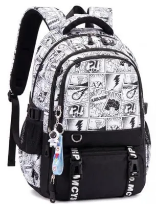Immagine prodotto di Zaino per ragazzi e adolescenti, motivo graffiti, nero e bianco, 40 litri, idrorepellente, dimensioni 35x24x48 cm