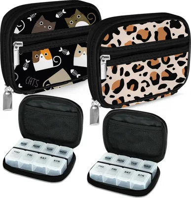 Produktbild von Serfeymi Tablettenbox 7 Tage Medikamentenbox Schwarz Fischöl Braun - Klein & tragbar