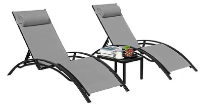 Produktbild von Liegestuhl-Set - Stühle - Campingstühle - Strandstühle - Klappbar - 3-teiliges Lounge-Set - mit Beistelltisch