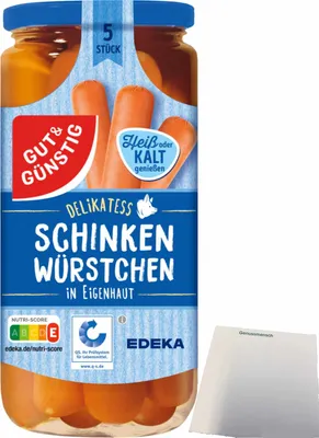 Produktbild von Gut & Günstig Schinkenwürstchen in Eigenhaut (380g Glas) + usy Block
